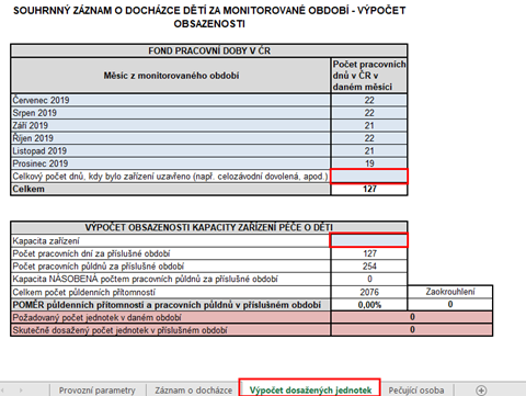 Obr. 27: Záložka Výpočet dosažených hodnot